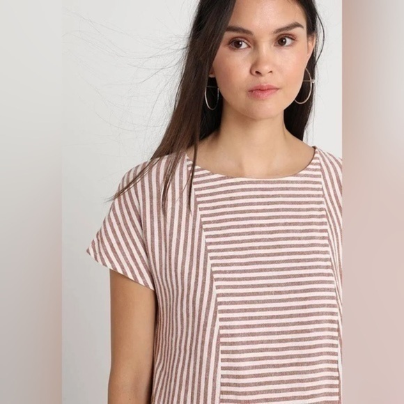 Madewell Linen Shirt Dress Womens Size Small Pink White Stripe Button Back Mini - Picture 2 of 15